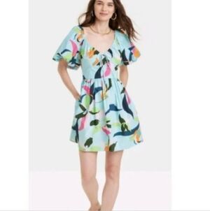 A New Day Blue Floral Print Women's Mini Dress Size Large